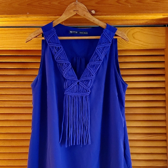 Zara | Deep Sea Blue Dress with Fringe - Picture 3 of 4